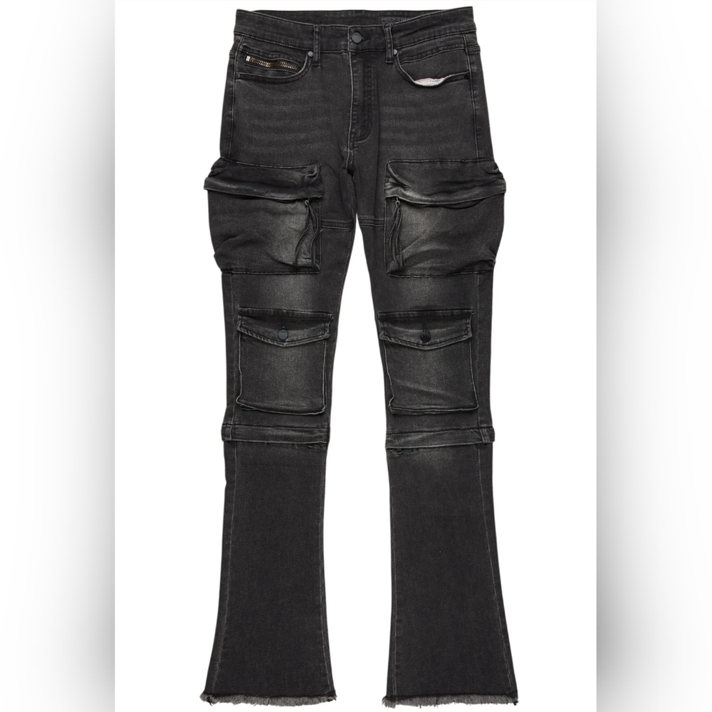 Jan Black Stacked Flare Cargo Jean
